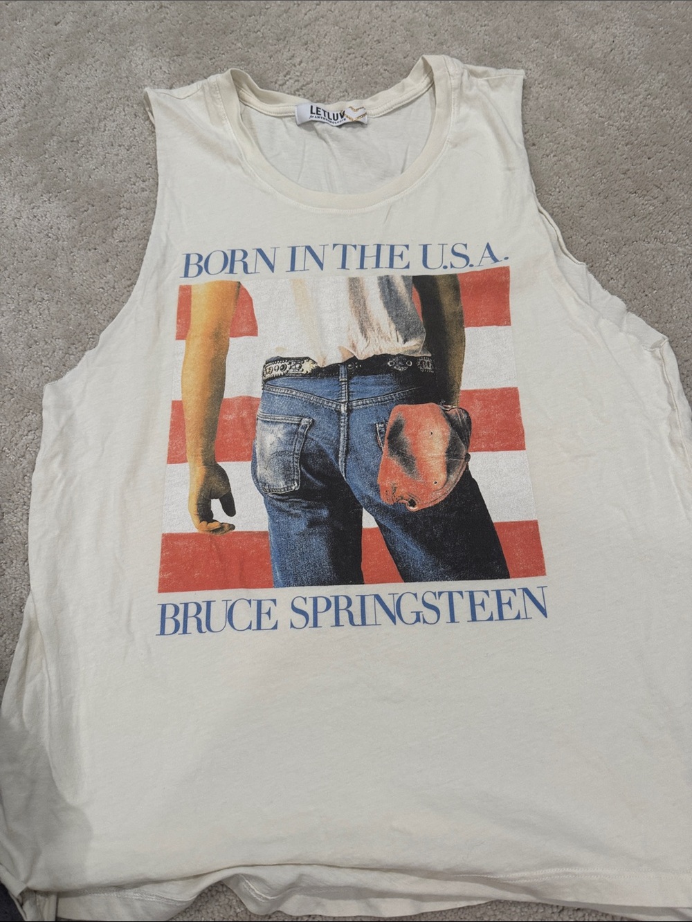 Anthropologie Cream Sleeveless Graphic Tank with Red and Blue Print